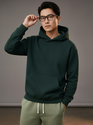 RIGO Solid Hooded Neck Casual Men Green Sweater
