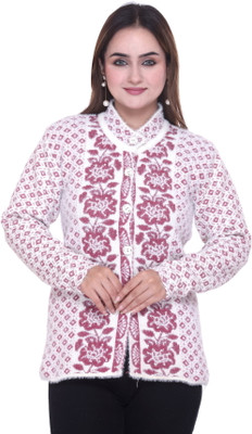 FASHSTORE Self Design, Printed Mandarin Neck Casual Women White Sweater