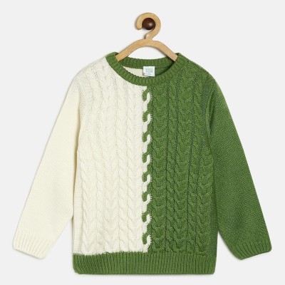 MINI KLUB Colorblock Round Neck Casual Boys Green, White Sweater