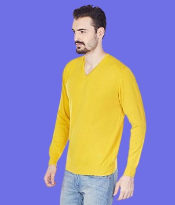 ZAKOD Solid V Neck Casual Men Yellow Sweater