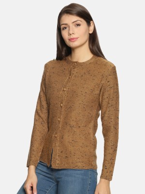 CLAPTON Printed Round Neck Casual Women Brown Sweater