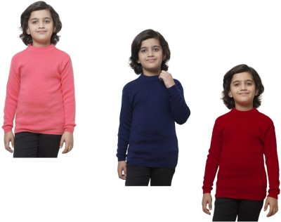 KAVYA Solid Round Neck Casual Boys Pink, Dark Blue, Red Sweater