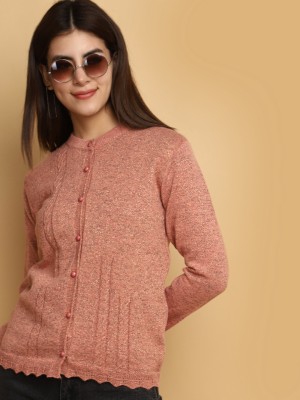 V-MART Self Design Round Neck Casual Women Pink Sweater