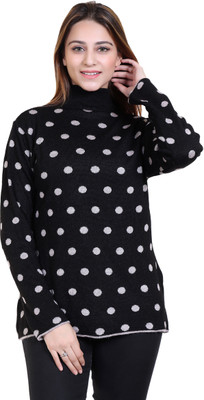 Varenyam Polka Print High Neck Casual Women Black, White Sweater