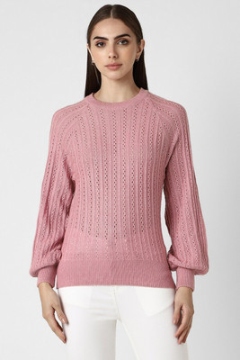 VAN HEUSEN Solid Round Neck Casual Women Pink Sweater