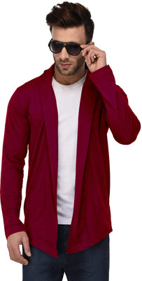 GLAMPANDA Solid Collared Neck Casual Men Maroon Sweater