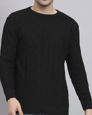 eWools Self Design Round Neck Party Men Black Sweater