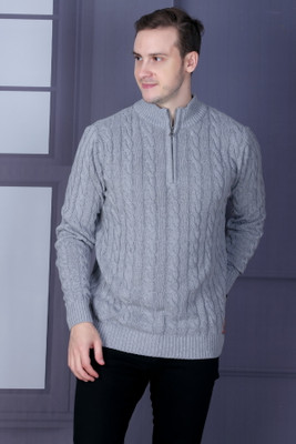 DZANT Self Design Collared Neck Casual Men Grey Sweater