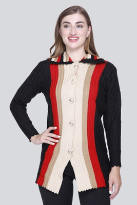 CURIOUS FASHION Striped Collared Neck Casual Women Multicolor Sweater