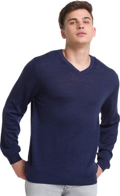 COLORPLUS Solid V Neck Casual Men Blue Sweater