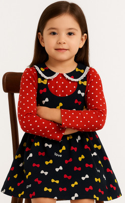 manra Self Design Round Neck Casual Baby Girls Red Sweater