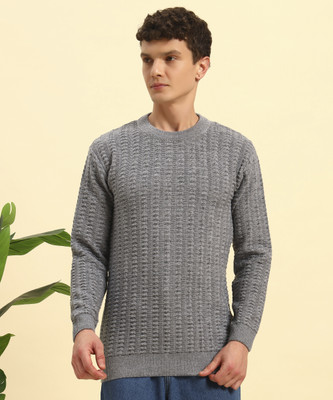 HERMISTON Self Design Round Neck Casual Men Grey Sweater