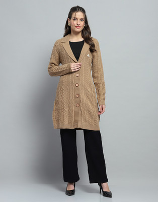 MONTE CARLO Self Design Collared Neck Casual Women Brown Sweater