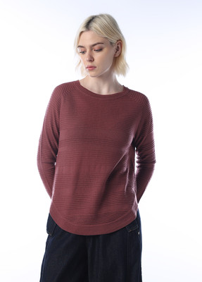 ONLY Self Design Round Neck Casual Women Brown Sweater