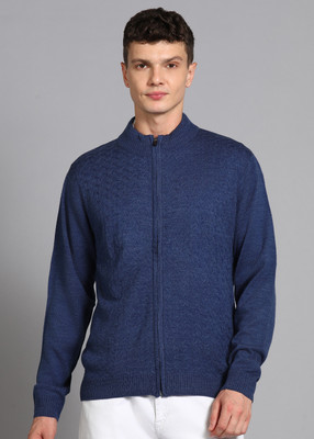 PARK AVENUE Self Design High Neck Casual Men Dark Blue Sweater