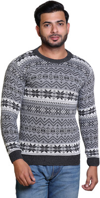 Grand Line Self Design Round Neck Casual Men Grey Sweater