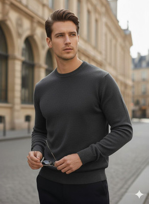 Pivl Solid High Neck Casual Men Grey Sweater