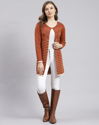 MONTE CARLO Striped Round Neck Casual Women Brown Sweater