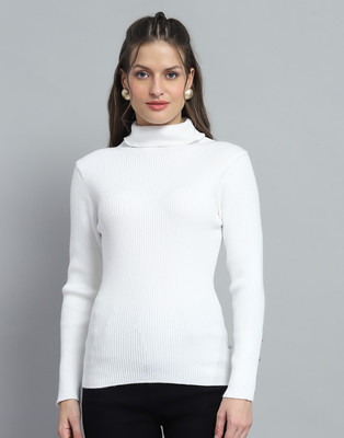 MONTE CARLO Self Design High Neck Casual Women White Sweater