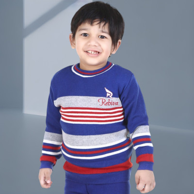 GTwo Striped Round Neck Casual Boys Blue, Multicolor Sweater