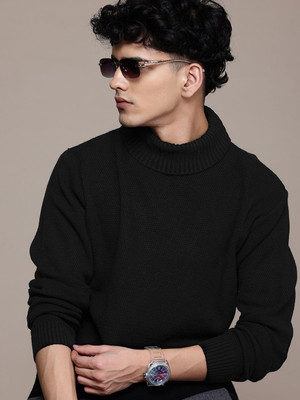 Roadster Solid Turtle Neck Casual Men Black Sweater