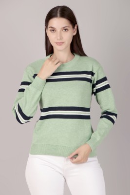 lewiston Striped Round Neck Casual Men Light Green Sweater