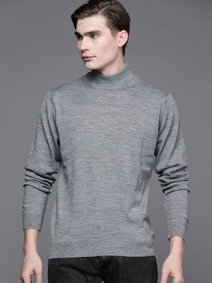 Raymond Solid Collared Neck Casual Men Grey Sweater