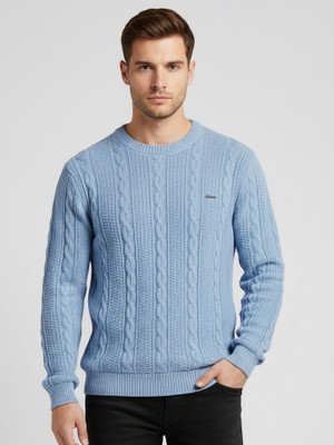 MELLOWMEN Self Design Round Neck Casual Men Light Blue Sweater