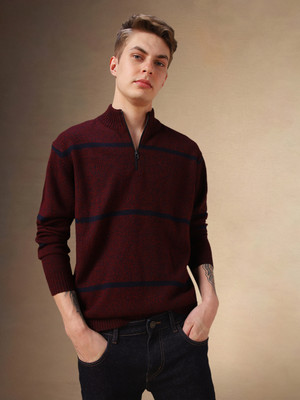 Dennis Lingo Solid Round Neck Casual Men Maroon Sweater