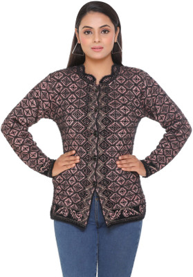 WOOL 4U Self Design Round Neck Casual Women Black, Pink Sweater