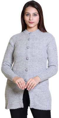 Dartline Solid Round Neck Casual Women Grey Sweater