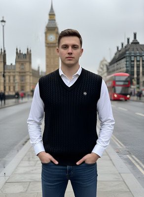 Smile IN LIFE Solid V Neck Casual Men Black Sweater