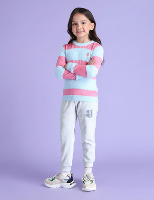U.S. POLO ASSN. Colorblock Round Neck Casual Girls Multicolor Sweater