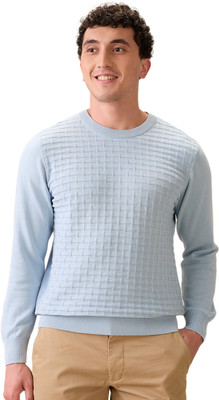 COLORPLUS Woven Round Neck Casual Men Blue Sweater