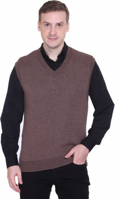 FASHIONLOOK Solid V Neck Formal Men Beige Sweater
