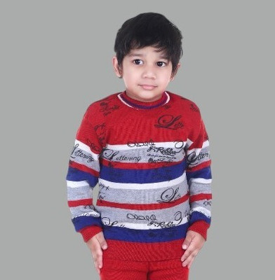 GTwo Solid Round Neck Casual Boys Red Sweater
