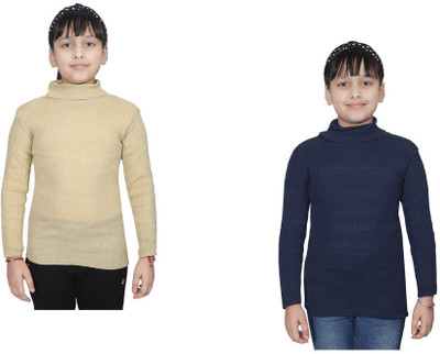 KAVYA Solid High Neck Casual Girls Multicolor Sweater