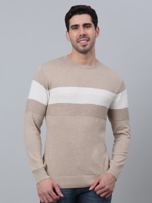 CANTABIL Striped Round Neck Casual Men Beige Sweater