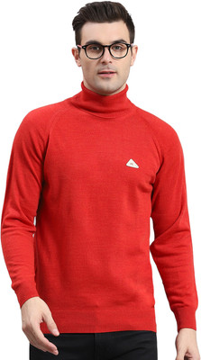 MONTE CARLO Solid High Neck Casual Men Red Sweater