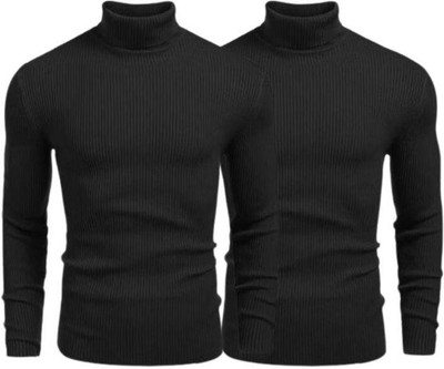 SR Fashion Solid Turtle Neck Casual Men Black, Black Sweater