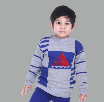GTwo Woven Round Neck Casual Boys Grey Sweater