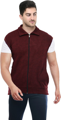 Life and style Solid Collared Neck Casual Men Maroon Sweater