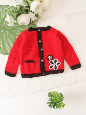 Woonie Applique Round Neck Casual Baby Boys & Baby Girls Red Sweater