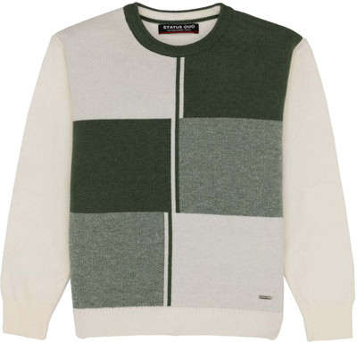 Status Quo Checkered Round Neck Casual Boys Green Sweater