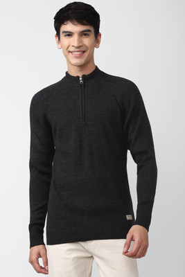 PETER ENGLAND Solid High Neck Casual Men Black Sweater