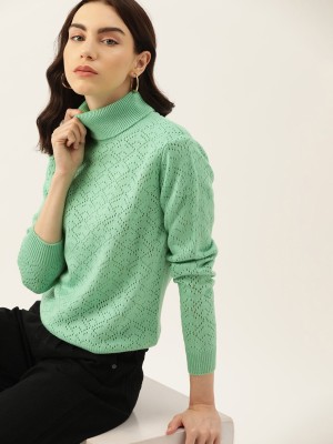 Dressberry Self Design Turtle Neck Casual Women Green Sweater