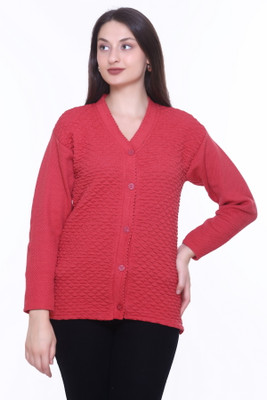 Keshavi Self Design V Neck Casual Women Pink Sweater