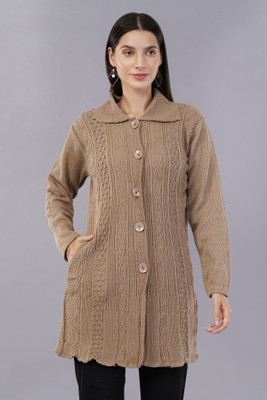CURIOUS FASHION Self Design Collared Neck Casual Women Beige Sweater