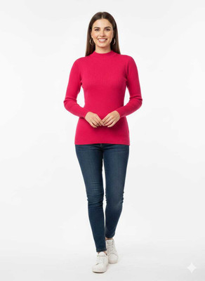 vax vax Solid Round Neck Casual Women Pink Sweater