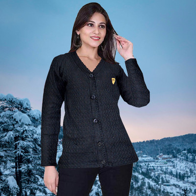 DivyaFashion Solid V Neck Casual Women Black Sweater